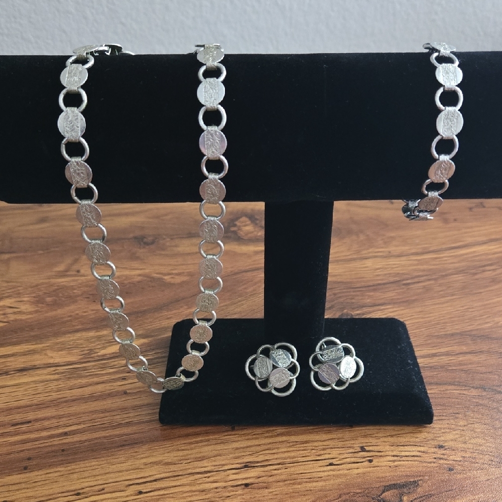 Sarah Coventry " Young & Gay" 3 Piece Set - Silver Necklace, Bracelet & Earrings